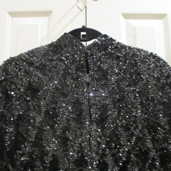 Vintage Black Covered Cocktail Jacket sz L Mandarin Collar - Picture 2 of 10